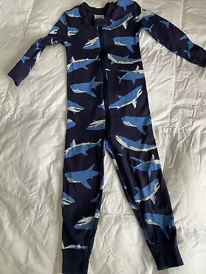 HANNA ANDERSSON ORGANIC LONG JOHNS PAJAMAS Blue Sharks Size 90cm 3T • $21