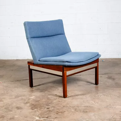 Mid Century Modern Lounge Chair Solid Walnut Blue Brass Arthur Umanoff Madison • $1249.98