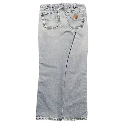 Vintage Carhartt Jeans Mens 34x30 Denim Pants Straight Leg 90s Faded Light Wash • $32.50