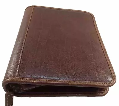 Franklin Covey Classic Brown TOP GRAIN LEATHER Planner 7 RING Binder Organizer • $37.06