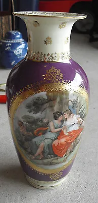 Antique Victoria Czechoslovakia Man And Woman Print Porcelain Vase 10 1/4  • $120