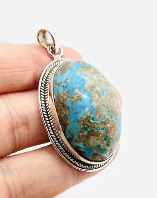 Large Sterling Silver Turquoise Matrix Pendant 22.4gm Vintage Jewelry • $120