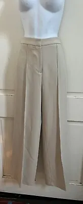 ZARA NEW! Light Beige High Rise Crepe Woven Viscose Wide Leg Dress Pants Sz XS • $41.99