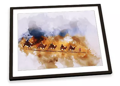 Camels Desert Abstract Egypt FRAMED ART PRINT Picture Poster Artwork • £10.99