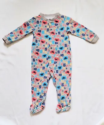 Sesame Street Elmo Cookie Monster Long Sleeve Grip Footed One Piece Pajama 12M • $17.99