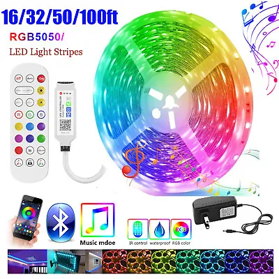 100ft 50ft 65ft LED Strip Lights 5050 Music Sync Bluetooth Room Light Remote • $7.99