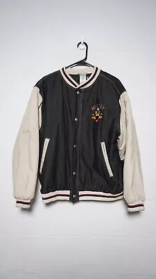 VTG Mickey Mouse League Denim Hooded Varsity Jacket M Disney Store EUC 90s • $164.99