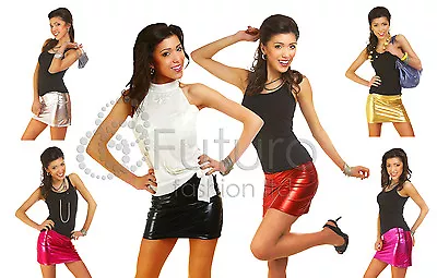 £5.99 • Buy Sexy Shiny Wet Look Faux Leather Mini Skirt  RIO  Hot Colours Sizes 8-16
