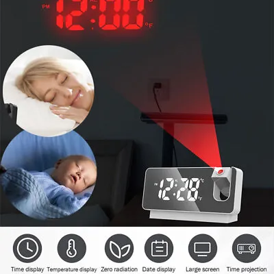 £10.99 • Buy LED Digital Projection Alarm Clock Projector Clock Snooze Temperature With USB