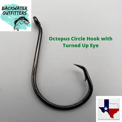 Carbon Steel Offset Octopus Circle Hook 7384 W/ Turned Up Eye 50pcs Sz 1/0--8/0 • $9.95