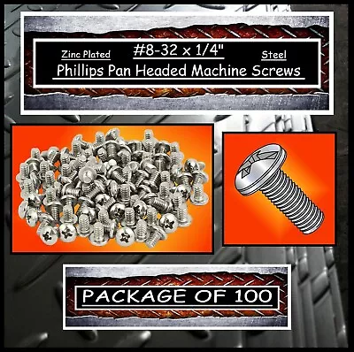 100PK #8-32 X 1/4  Phillips Pan Head Zinc Plated Steel Machine Screw 8-32 • $8.75