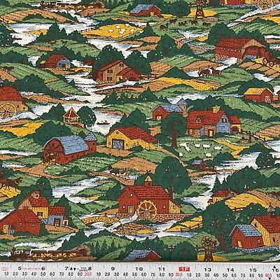 Vintage Cranston Farm Lands River Animals Wagons Cotton Fabric By The Half Yard • $6.50