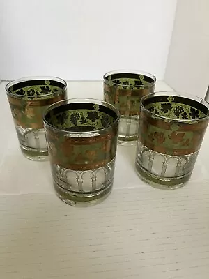 Vintage Set A Four Gold  SignedCera  Grape Leaf Pattern Drinking Glasses. • $20