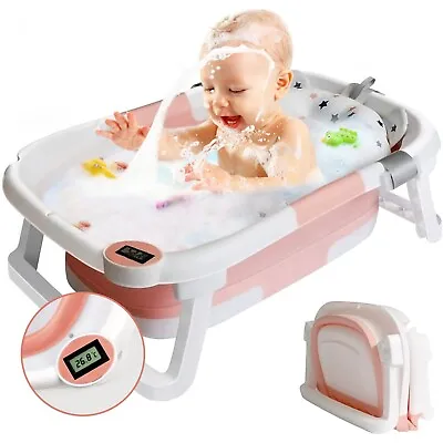 Baby Bath Tub Toddler Bathtub With Thermometer Portable Collapsible Baby Shower • £30.99