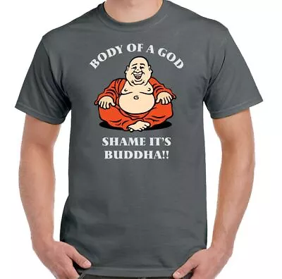 £8.99 • Buy Fat T-Shirt Body Of A God Shame It's Buddha Mens Funny Humor Overweight Fatist