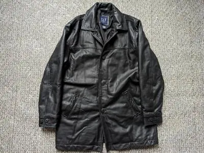 Vintage 1990s Car Coat GAP Black L Leather Jacket Y2K Motorcycle • $168.95