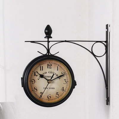 £12.94 • Buy Outdoor Garden Station Wall Clock Thermometer Double Sided Swivel Vintage Clocks