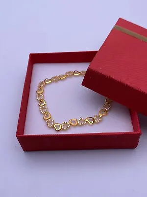 £810 • Buy 22Ct / 22K Yellow Gold & CZ Fancy Heart Ladies Bracelet 7.5  Inches 916