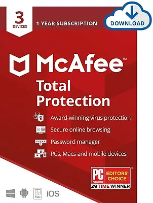 McAfee Total Protection 2023 -1 Year - 3 Devices - Windows Mac Mob USA/Canada • $18.39