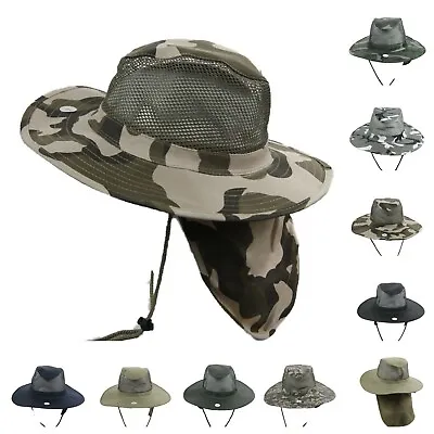 Boonie Bucket Hat Camouflage Mesh Roof Neck Cover Sun Cap Hunting Hiking Fishing • $12.34