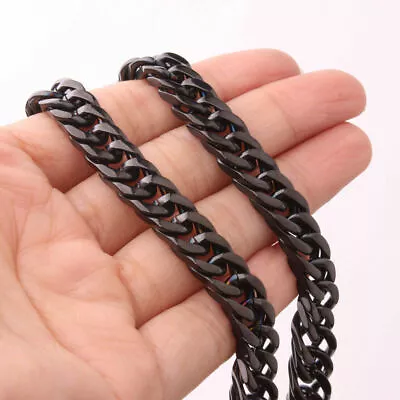 Mens Black Stainless Steel Curb Cuban Chain Necklace Or Bracelet 6/8/10/12/15mm  • $6.64