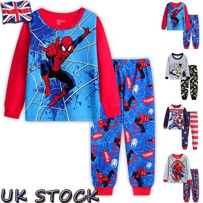 Boys Kids Pyjamas Outfits Nightwear Spiderman Avengers Sleepwear Super Hero PJs • £7.29