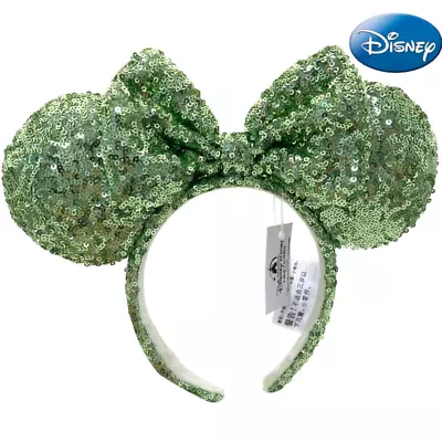 US Disney- Parks Ears Headband Green Sequin Bow Women Girl Minnie Mouse Hairband • $19.70