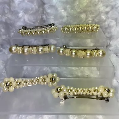 Vintage Barrettes Faux Pearl 5 In Lot Plus 1 One Broken Barrette See Pics • $15.99