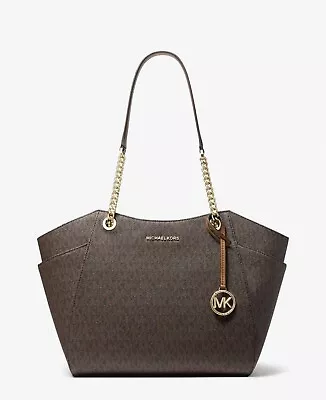 Michael Kors Jet Set Chain Brown MK Signature Large Shoulder Tote Bag • $118.98