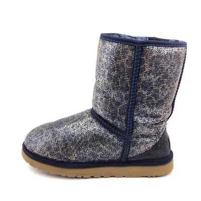 UGG Classic Short II Glitter Winter Boots Womens Size 7 Blue Leopard Sheepskin • $85