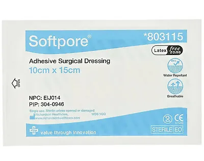 10 X Softpore Adhesive Dressings Sterile 10x15cm Cuts Burns Wounds Latex Free • £6.97