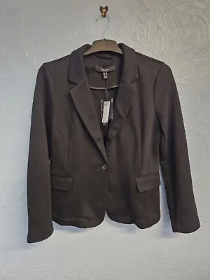 Vero Moda Blazer Jacket Womens UK 14 Black Cotton Blend Pockets Smart Office • $16.15