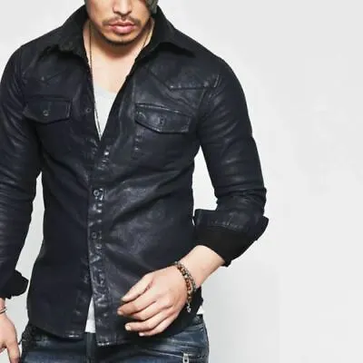 New Men's Genuine Lambskin Leather Shirt Basic Vintage Jacket Biker Slim Fit • $99.99