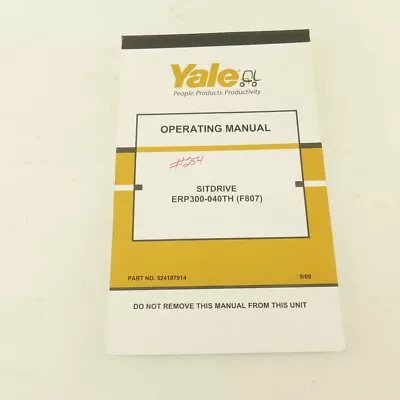 Yale 524197914 Sitdrive ERP300-040TH (F807) Forklift Operation Manual • £30.41