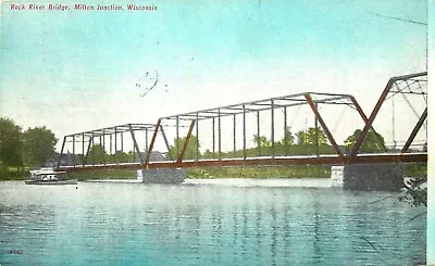 Milton Junction Wisconsin Rock River Bridge Vintage Postcard • $3.85