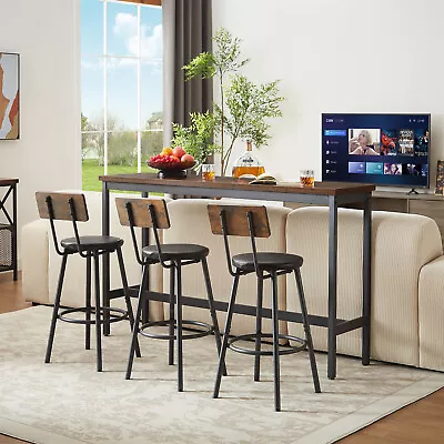 4 Piece Bar Table Set Counter Height Kitchen Pub Table With 3 PU Bar Stool US • $219.99