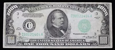 1934 One Thousand Dollar Bill US Currency Federal Reserve Philadelphia $1000 • $2900