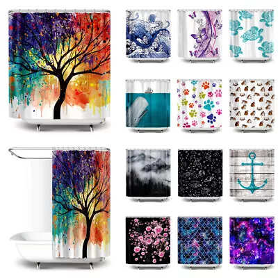 72  X 72  Waterproof Fabric Bathroom Bath Shower Curtain Decor With 12 Hooks Set • $15.99