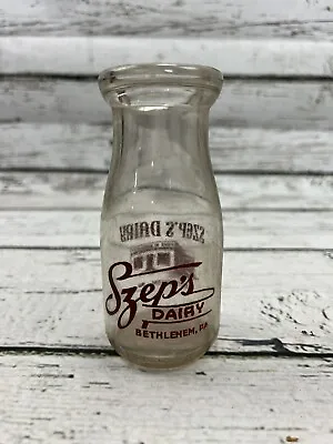 $24.99 • Buy Vintage Szep's Dairy Double Sided Pyro Half Pint Milk Bottle - Bethlehem PA