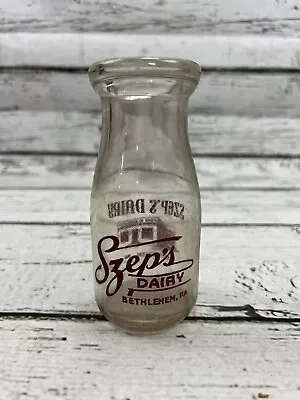 Vintage Szep's Dairy Double Sided Pyro Half Pint Milk Bottle - Bethlehem PA • $24.99