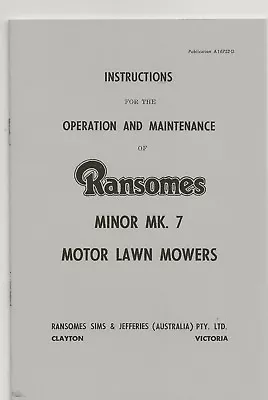 Ransomes Minor Mark 7 Vintage Mower Operations Manual Copy • $6