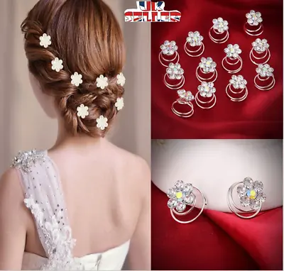 £3.89 • Buy 12pcs Bridal Wedding Crystal Hair Twists Swirls Pins Spirals Pearl Flower UK