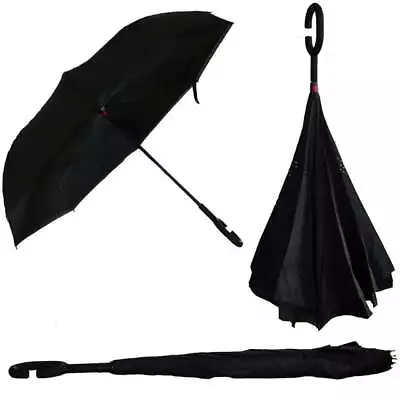 Inverted Double-Layered Umbrella The Innovative Design To Stay Dry Black • $29.99