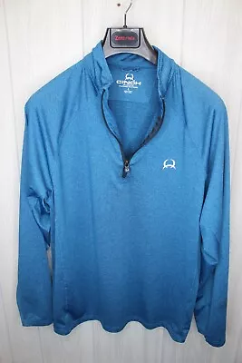 CINCH Brand Sz LG Pull Over 1/4 Zip Heather Blue Long Sleeve Lightweight W/ Logo • $21.25