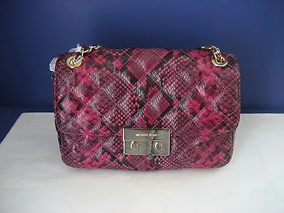 NWT Michael Kors Sloan Large Quilted Embossed Leather Chain Shoulder Bag Fuchsia • $258