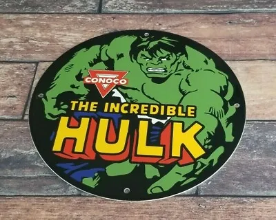 Vintage Hulk Porcelain Conoco Gasoline Service Station Superhero Gas Pump Sign • $120