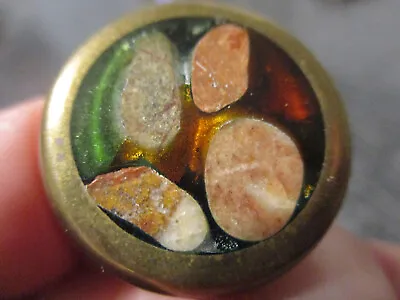 Vintage Artisan Mid Century Modern Modernist Stone Glass Brass Ring Size 6 • $45