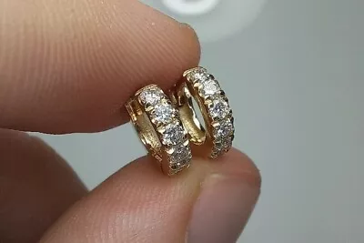 Men & Women Huggie Hoop Earrings 1Ct Round Cut Moissanite 14k Yellow Gold Plated • $70.76