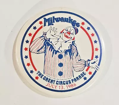 Vintage Creepy Clown Pin Back Button Milwaukee Great Circus Parade July 13 1986 • $9.99