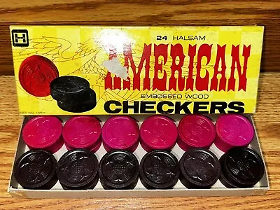 Vintage 1940's Tri Star 24 Wooden Checkers W/Box Made In USA Halsam Red & Black • $18.85